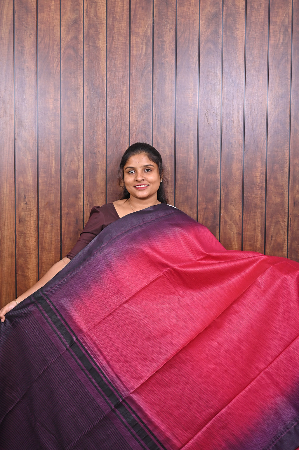 Baswada Cotton Saree SLM-BSW-0070 - Rani pink and purple ombré - front view