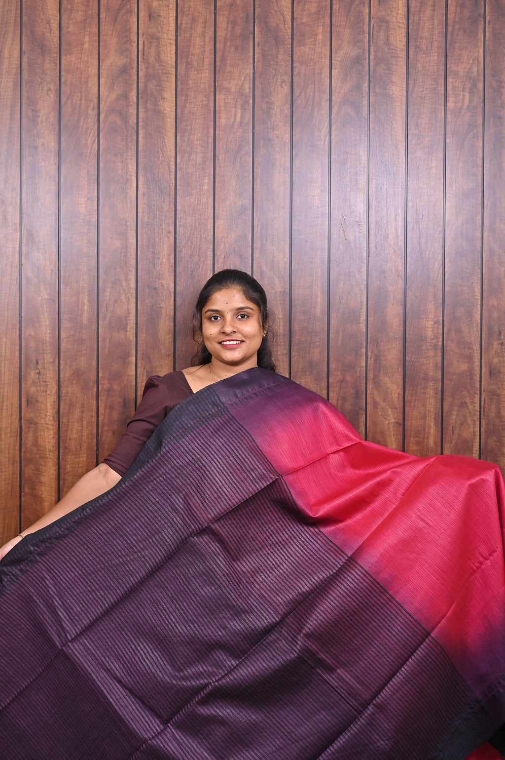 Baswada Cotton Saree SLM-BSW-0070 - Rani pink and purple ombré - second view
