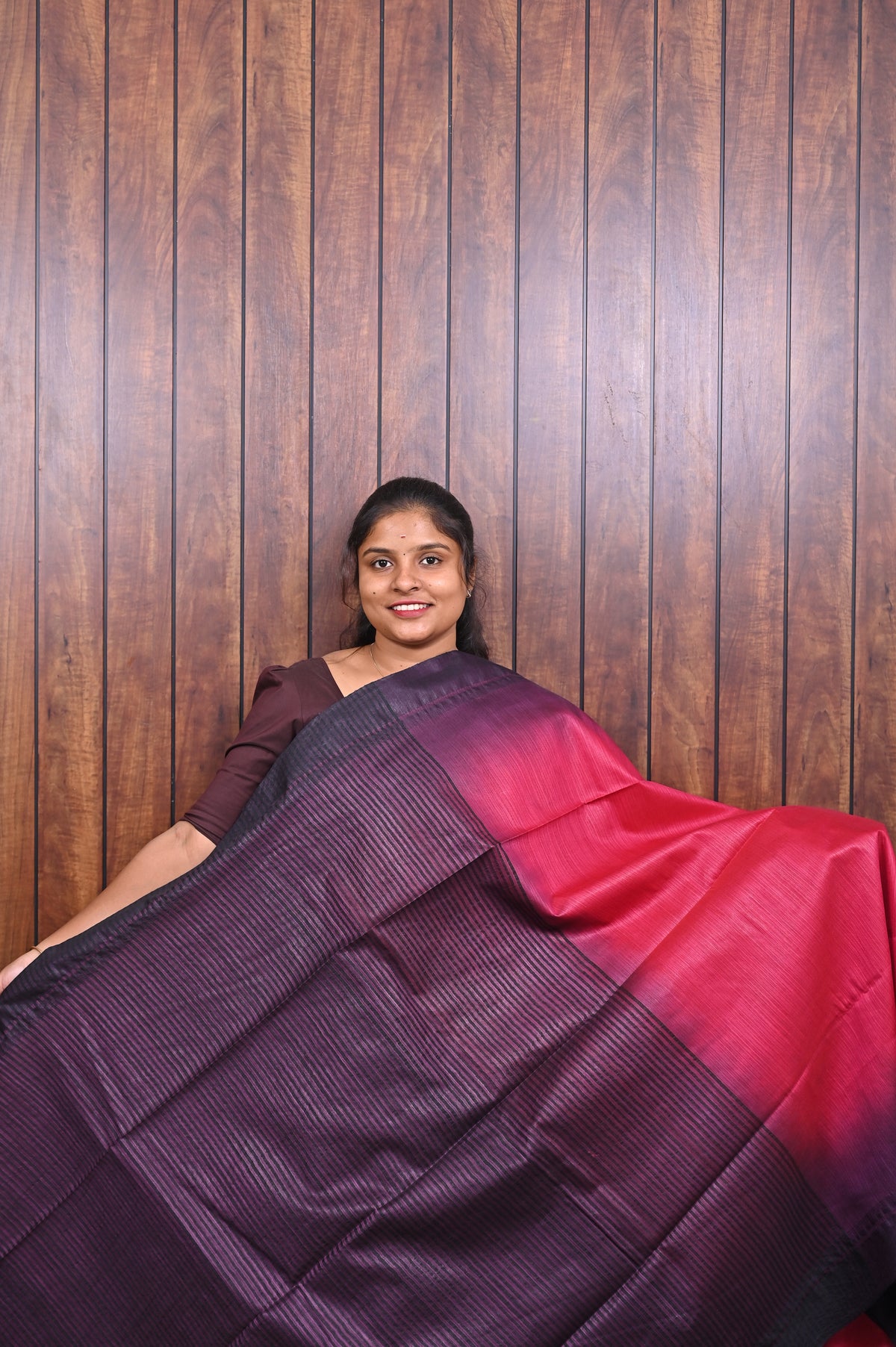 Baswada Cotton Saree SLM-BSW-0070 - Rani pink and purple ombré - second view