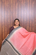 Baswada Cotton Saree SLM-BSW-0072 - Baby pink with a black striped pallu - front view