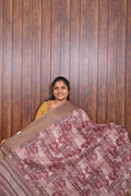 Chanderi Saree SLM-CHN-0002 - Mauve grey with a maroon abstract print - front view