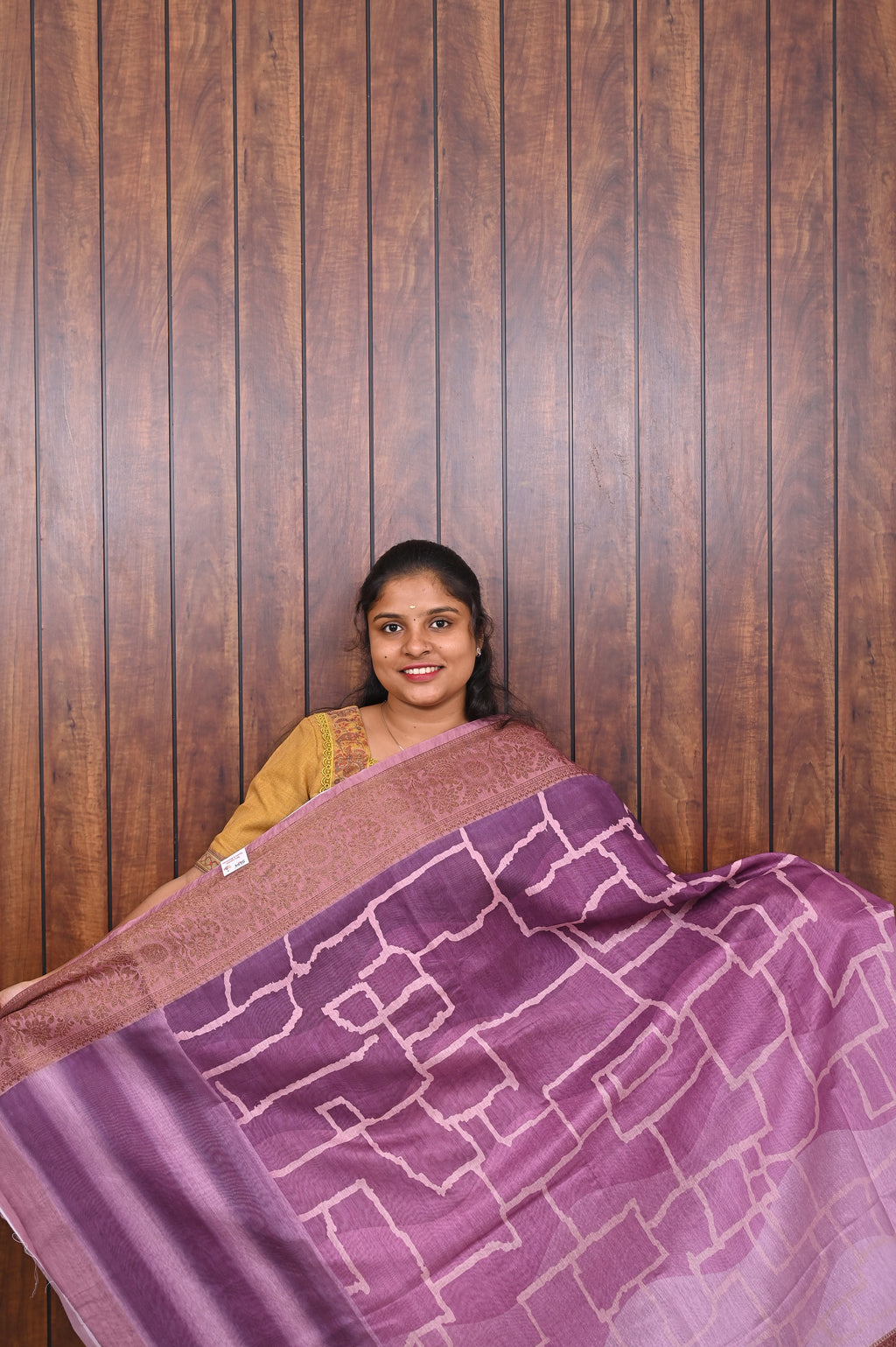 Chanderi Saree SLM-CHN-0005 - Purple with a geometric line pattern - front view