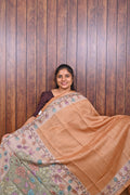 Chanderi Saree SLM-CHN-0016 - Orange with a floral printed pallu - front view