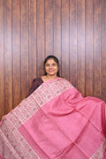 Chanderi Saree SLM-CHN-0027 - Pink with a light pink printed border - front view