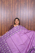 Chanderi Saree SLM-CHN-0028 - Purple with a printed border - front view