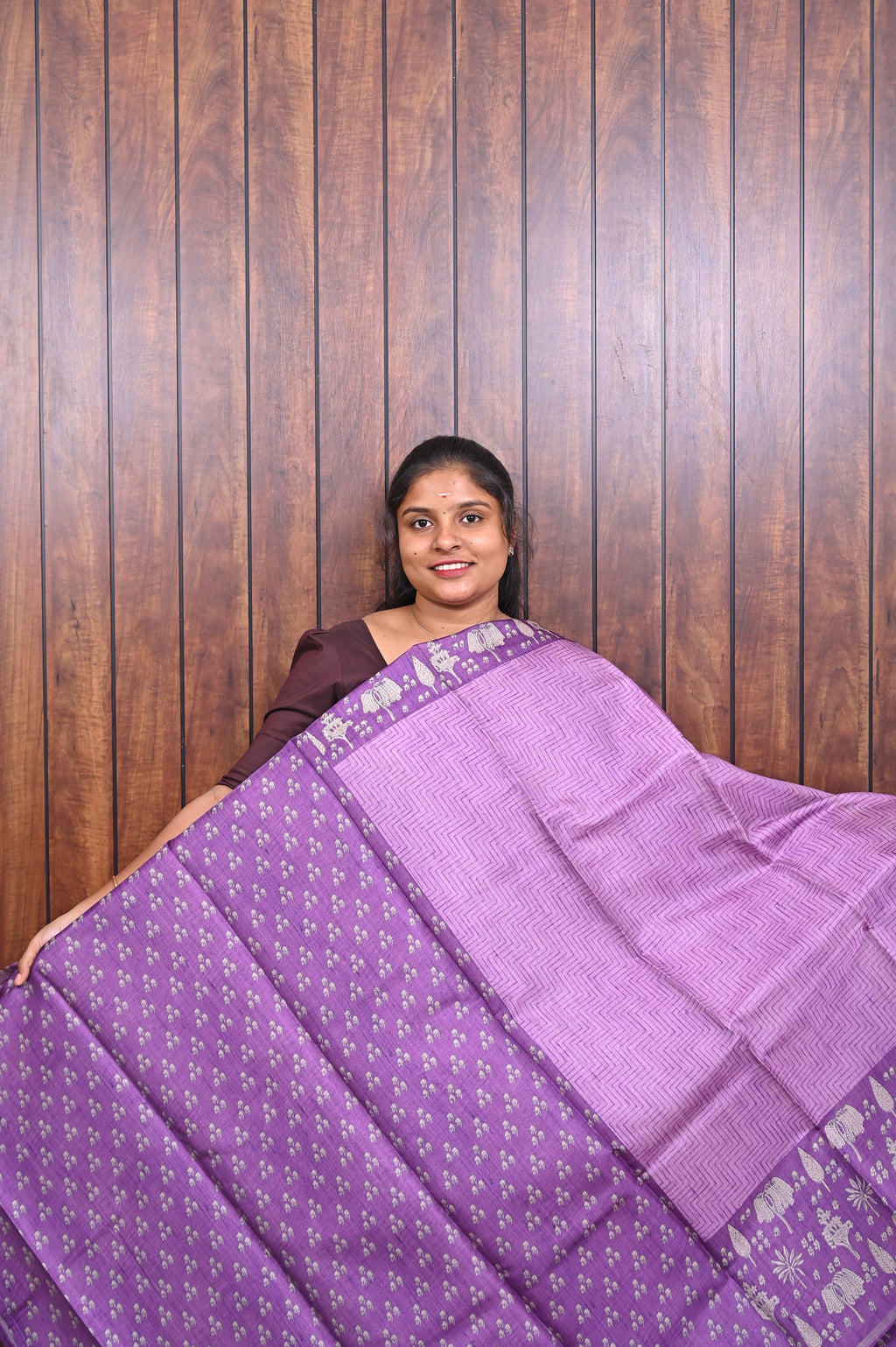 Chanderi Saree SLM-CHN-0028 - Purple with a printed border - second view