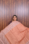 Chanderi Saree SLM-CHN-0029 - Peach orange with a light printed border - front view