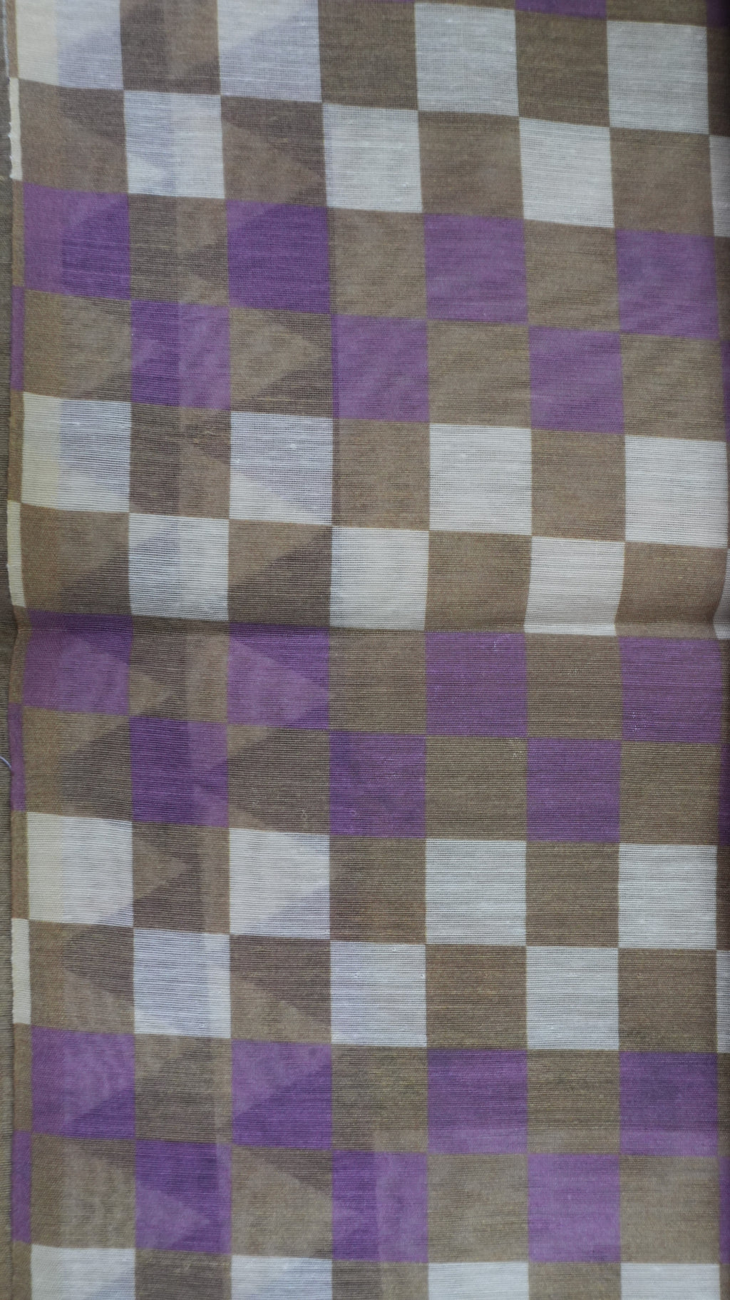 Chanderi Saree SLM-CHN-0032 - Brown and beige stripes and checks with a temple border - detail view