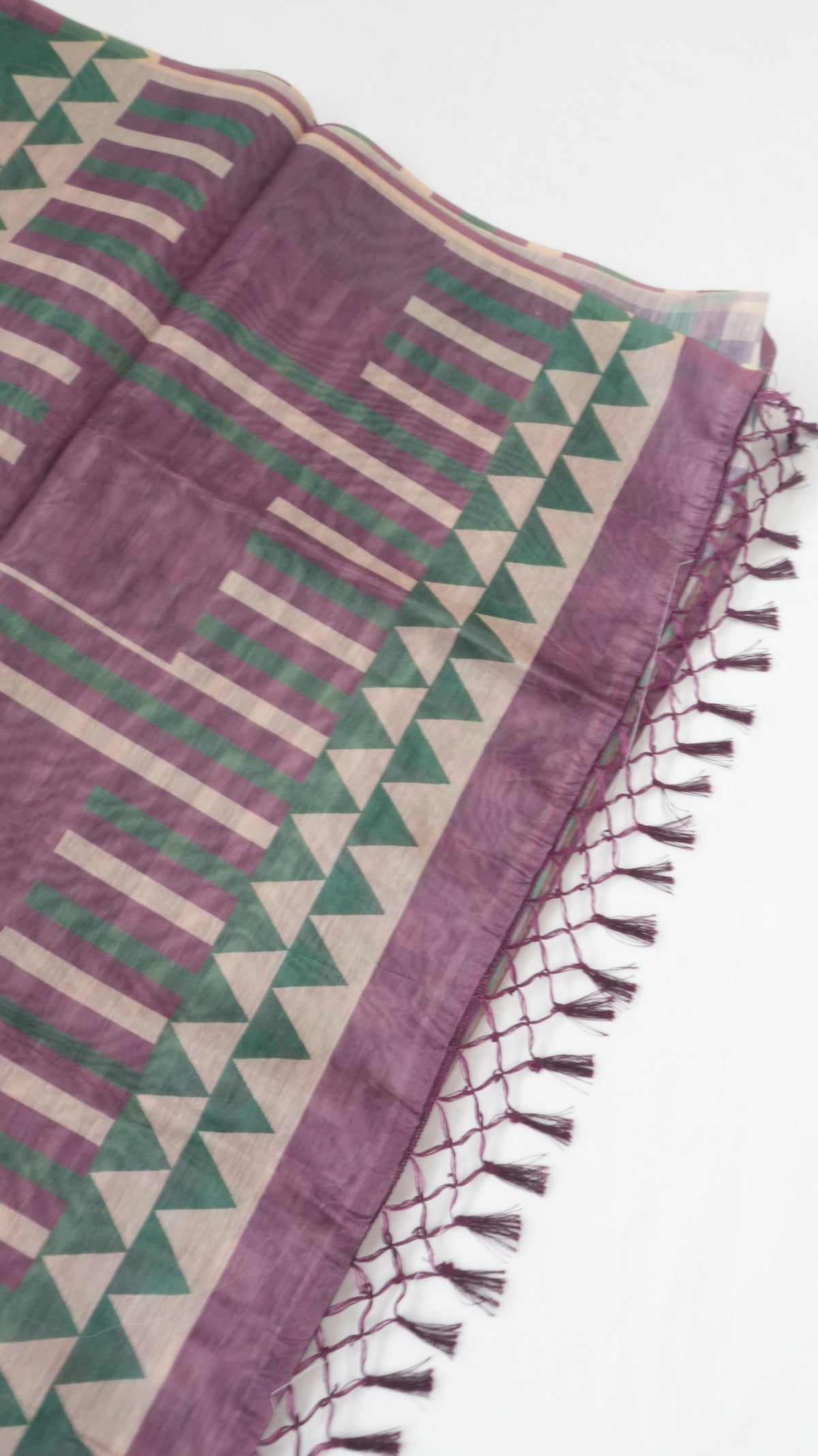 Chanderi Saree SLM-CHN-0033 - Purple and beige stripes and checks with a temple border - second view