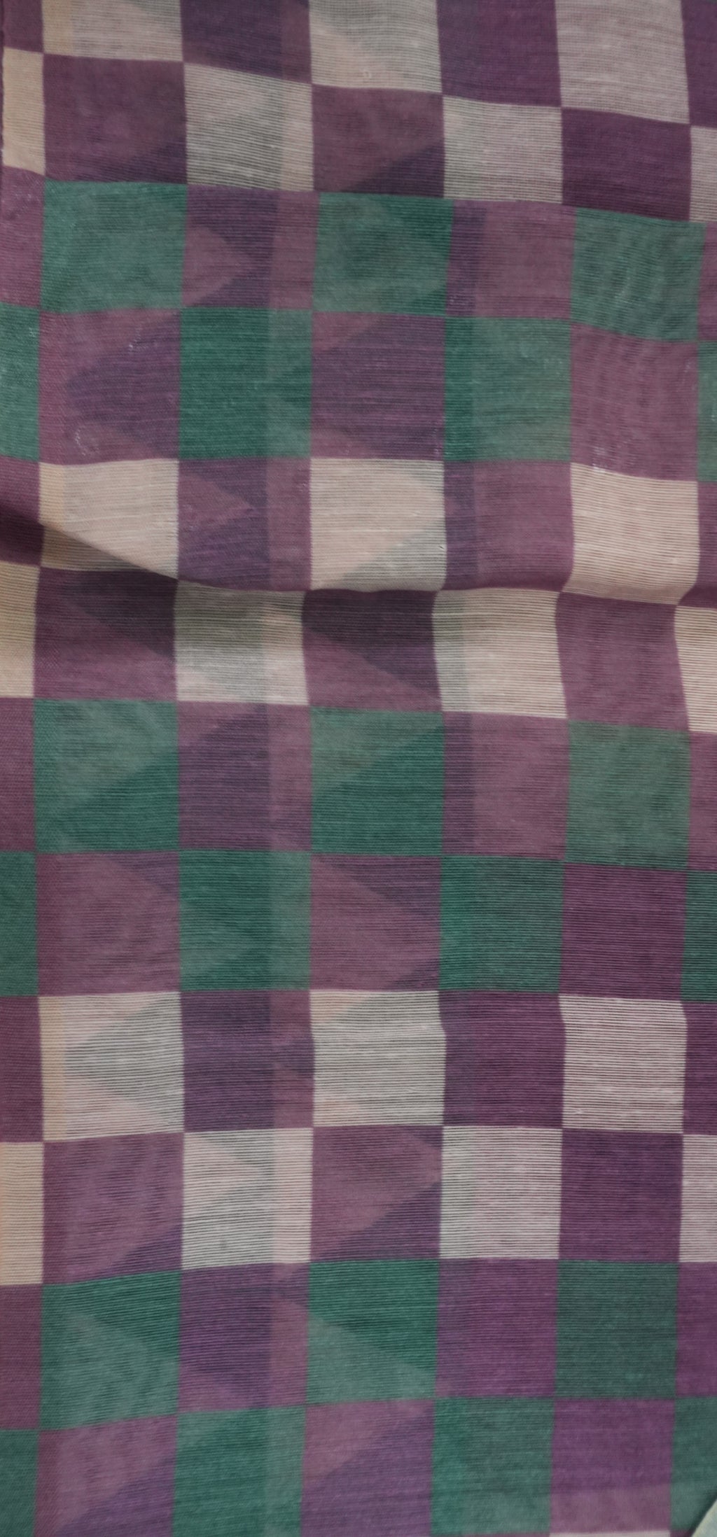 Chanderi Saree SLM-CHN-0033 - Purple and beige stripes and checks with a temple border - detail view