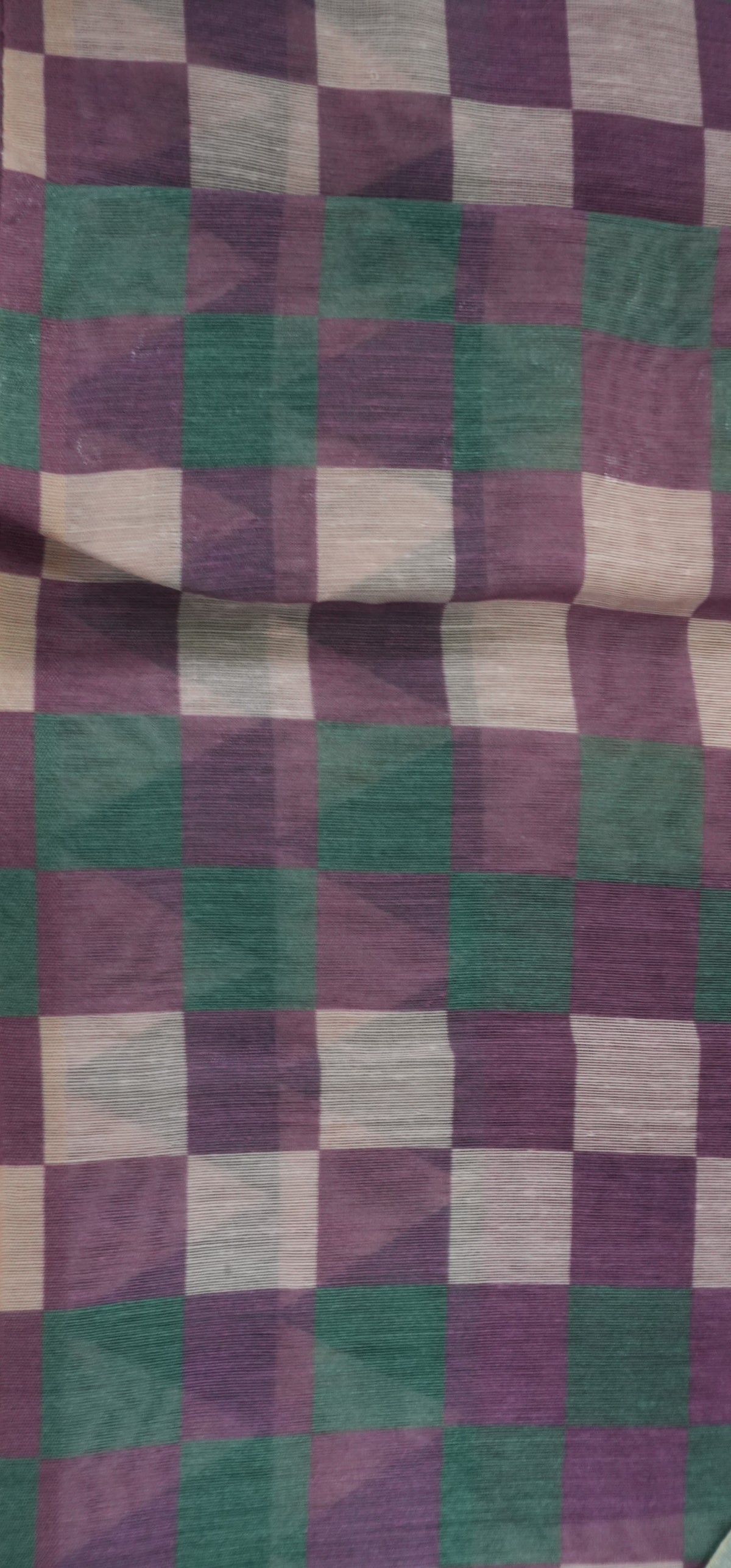 Chanderi Saree SLM-CHN-0033 - Purple and beige stripes and checks with a temple border - detail view