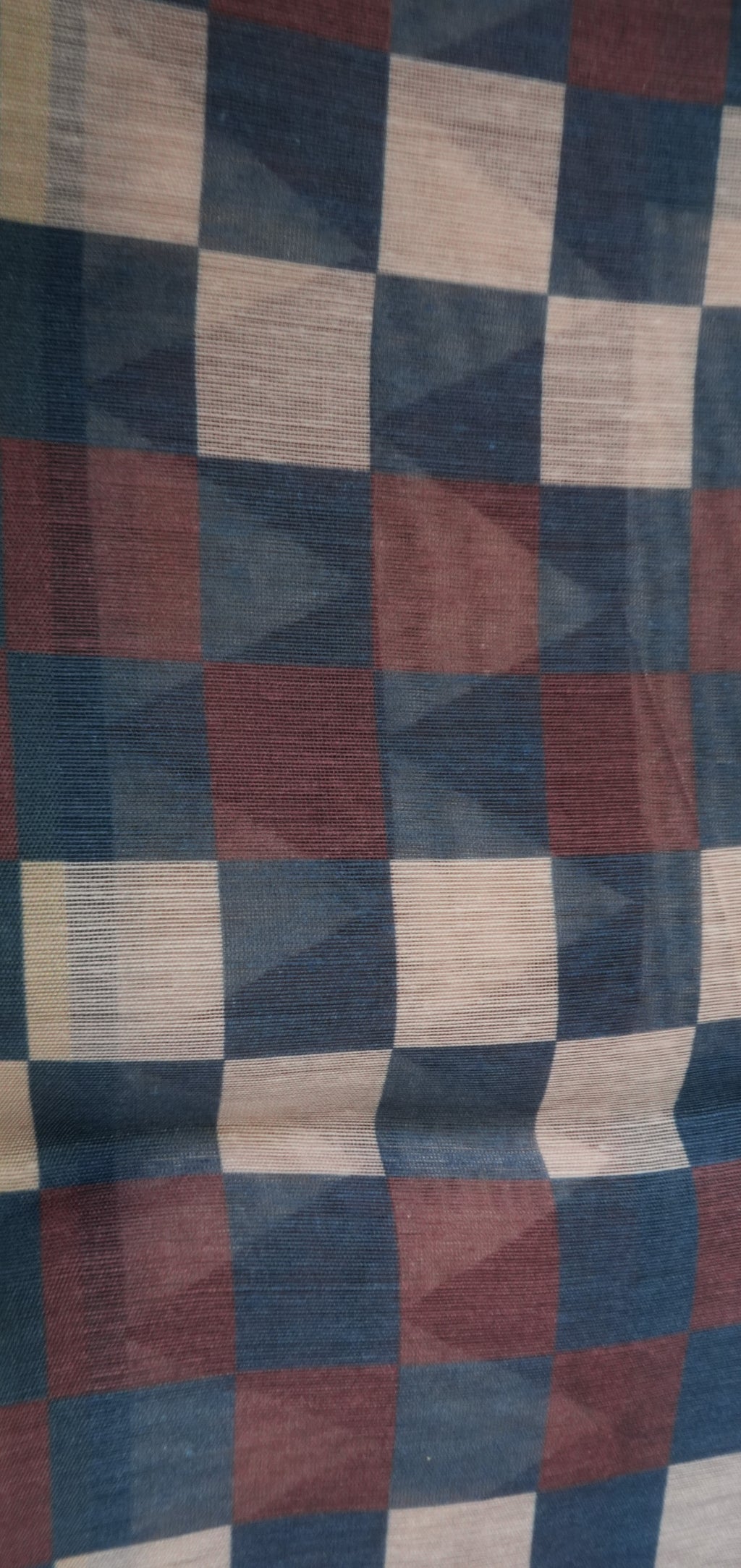 Chanderi Saree SLM-CHN-0035 - Navy and beige stripes and checks with a temple border - detail view