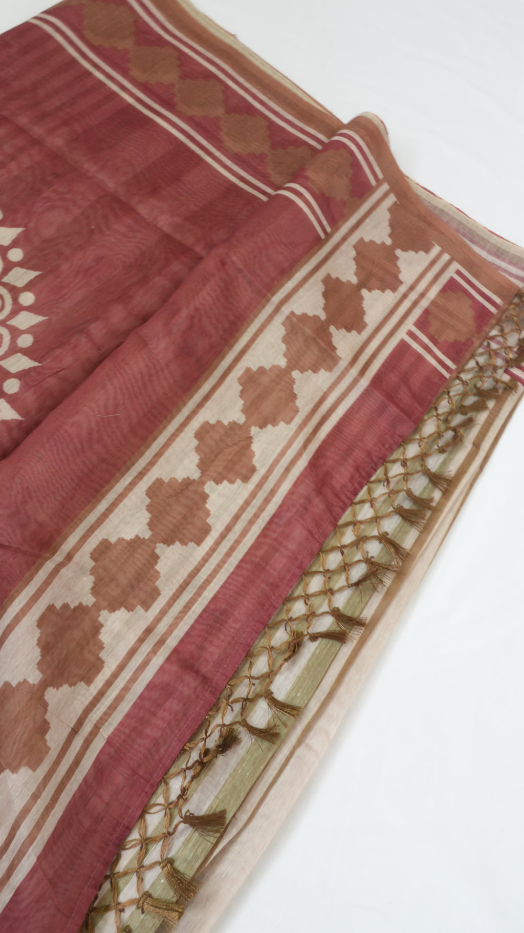Chanderi Saree SLM-CHN-0038 - Brown and beige stripes with a brown patterned border - second view