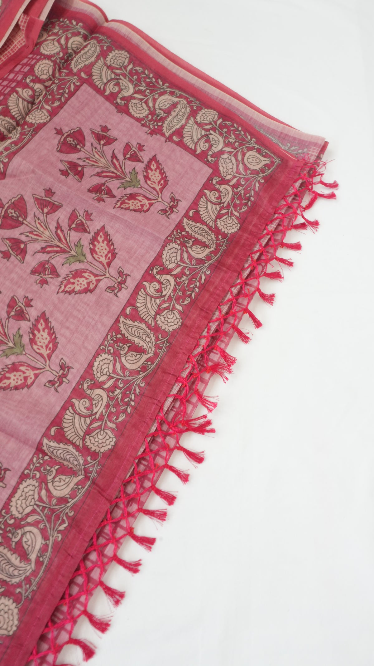 Chanderi Saree SLM-CHN-0039 - Pink checks with a paisley border - second view