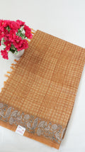 Chanderi Saree SLM-CHN-0040 - Mustard orange checks with a paisley border - front view