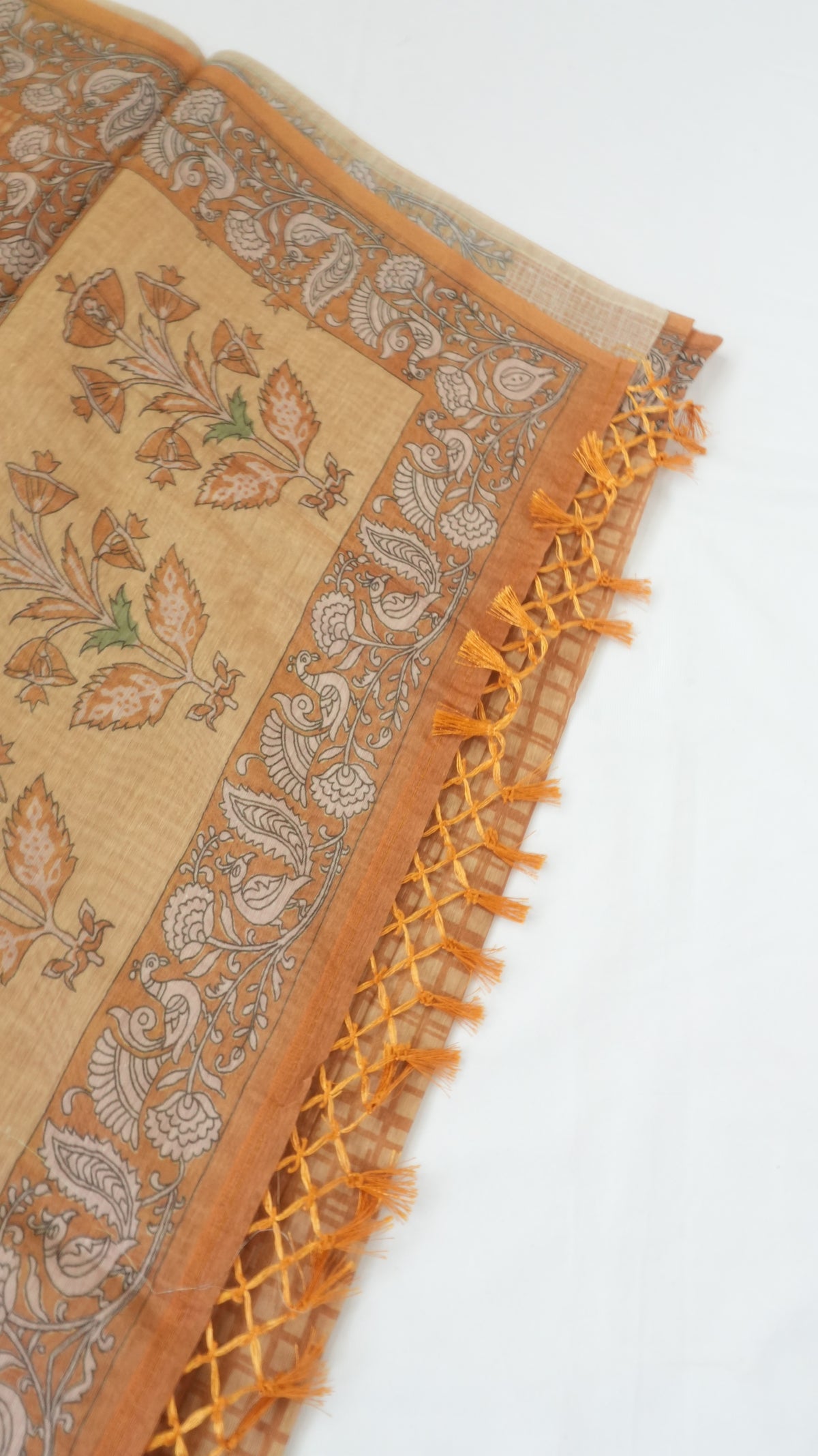Chanderi Saree SLM-CHN-0040 - Mustard orange checks with a paisley border - second view