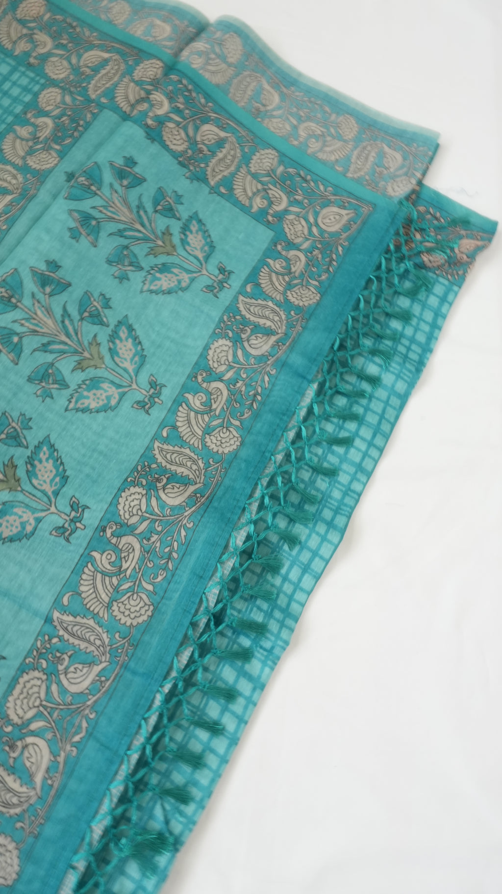 Chanderi Saree SLM-CHN-0041 - Turquoise checks with a paisley border - second view
