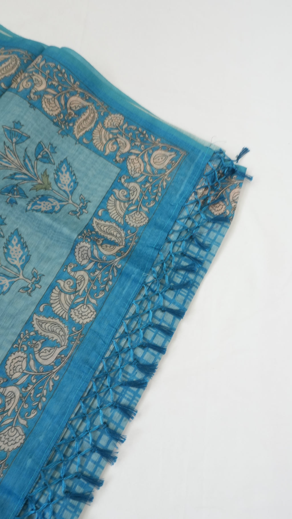Chanderi Saree SLM-CHN-0043 - Peacock blue checks with a paisley border - second view