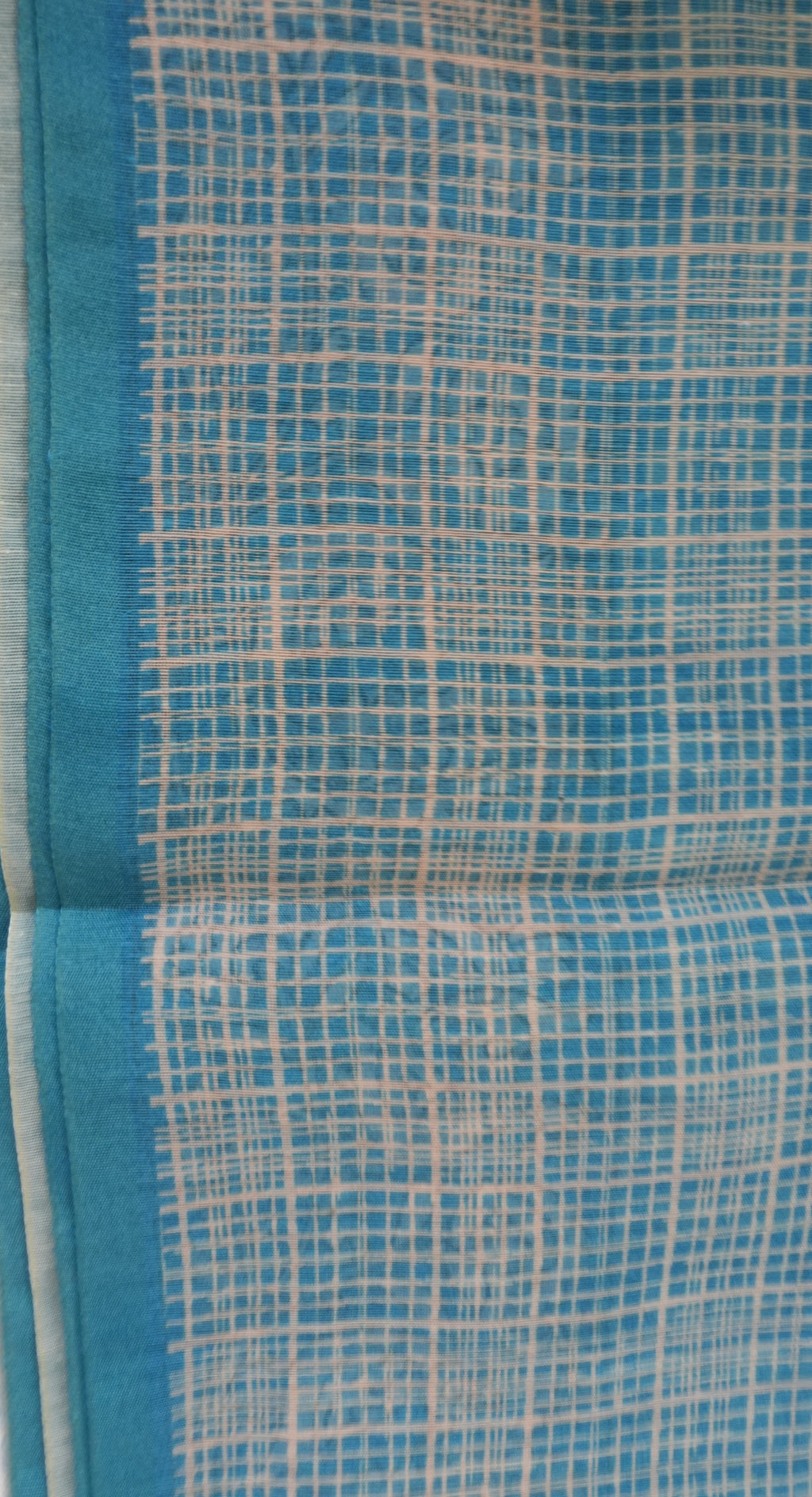 Chanderi Saree SLM-CHN-0043 - Peacock blue checks with a paisley border - detail view