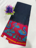 Cotton Saree SLM-CTN-0003 - Navy and red with a swan print border