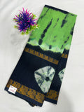 Cotton Saree SLM-CTN-0006 - Green and navy tie-dye with a gold border