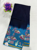 Cotton Saree SLM-CTN-0008 - Navy and blue with a swan print border