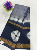 Cotton Saree SLM-CTN-0011 - Grey and navy tie-dye with a gold border