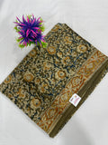 Cotton Saree SLM-CTN-0012 - Olive and mustard with a floral print