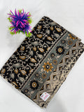 Cotton Saree SLM-CTN-0013 - Black and grey with a floral print