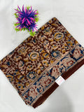 Cotton Saree SLM-CTN-0016 - Brown and navy with a floral print