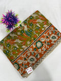 Cotton Saree SLM-CTN-0017 - Olive and orange with a floral print