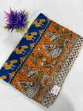 Cotton Saree SLM-CTN-0018 - Orange and blue with a figurative print