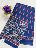 Cotton Saree SLM-CTN-0023 - Blue with a block print