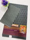 Cotton Saree SLM-CTN-0025 - Grey with a lattice print and maroon border