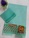 Cotton Saree SLM-CTN-0028 - Aqua with a dotted print and patterned border