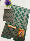 Cotton Saree SLM-CTN-0032 - Bottle green with a geometric print