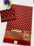 Cotton Saree SLM-CTN-0033 - Maroon red with a polka print