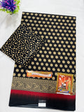 Cotton Saree SLM-CTN-0034 - Black with a gold polka print