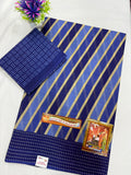 Cotton Saree SLM-CTN-0037 - Navy blue with diagonal stripes