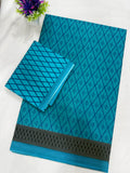 Cotton Saree SLM-CTN-0038 - Turquoise with a lattice print