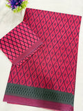 Cotton Saree SLM-CTN-0040 - Pink with a lattice print and green border
