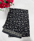 Cotton Saree SLM-CTN-0042 - Black with a white motif print