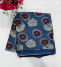 Cotton Saree SLM-CTN-0044 - Blue with a maroon and cream floral print