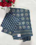 Cotton Saree SLM-CTN-0045 - Grey-blue with a block print