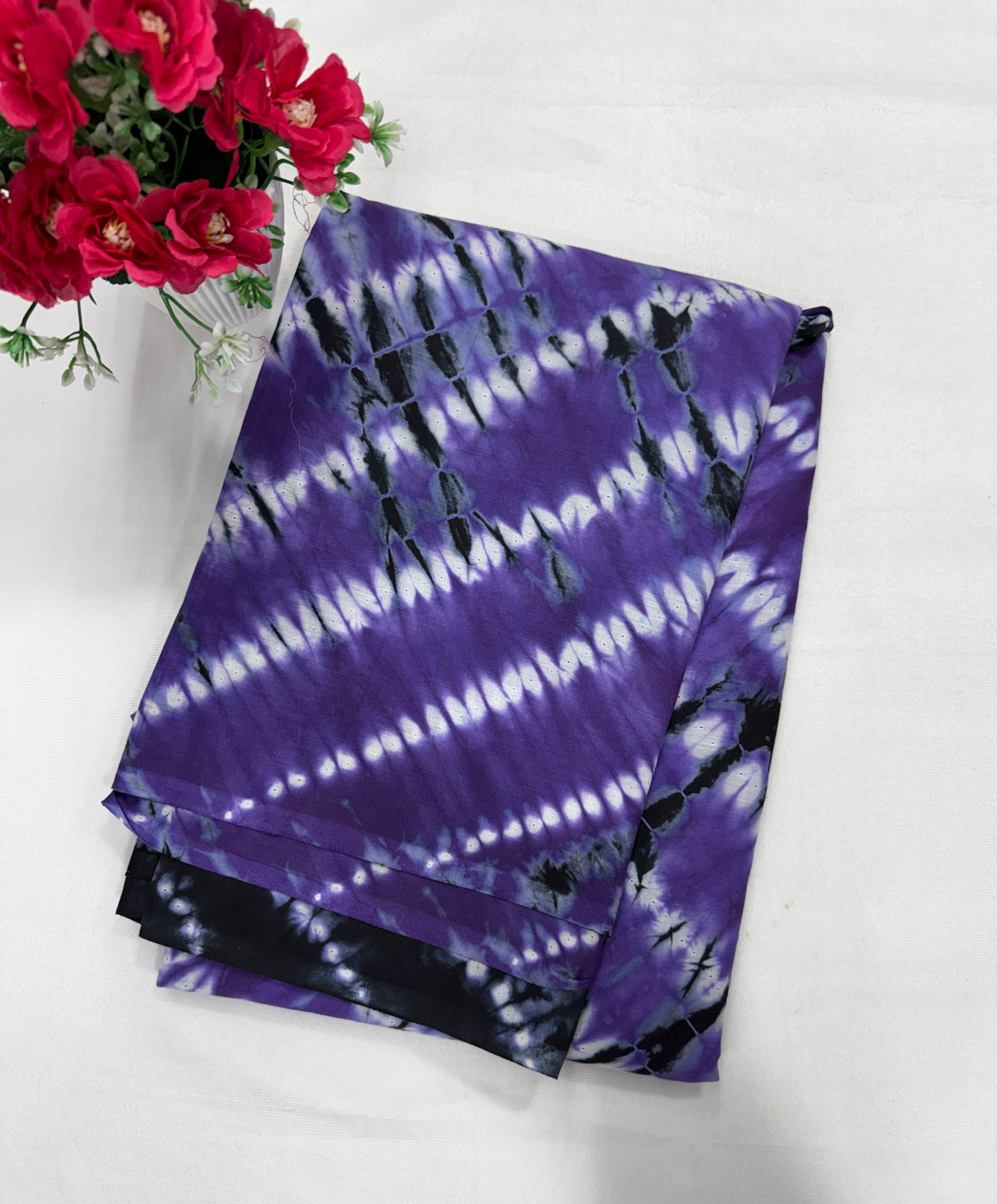 Cotton Saree SLM-CTN-0049 - Purple and white tie-dye print