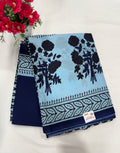 Cotton Saree SLM-CTN-0050 - Sky blue with a navy floral print