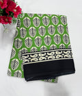 Cotton Saree SLM-CTN-0051 - Green with a leaf print and black border