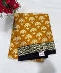 Cotton Saree SLM-CTN-0054 - Mustard with a floral print and black border