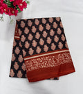 Cotton Saree SLM-CTN-0055 - Black with a floral print and rust border