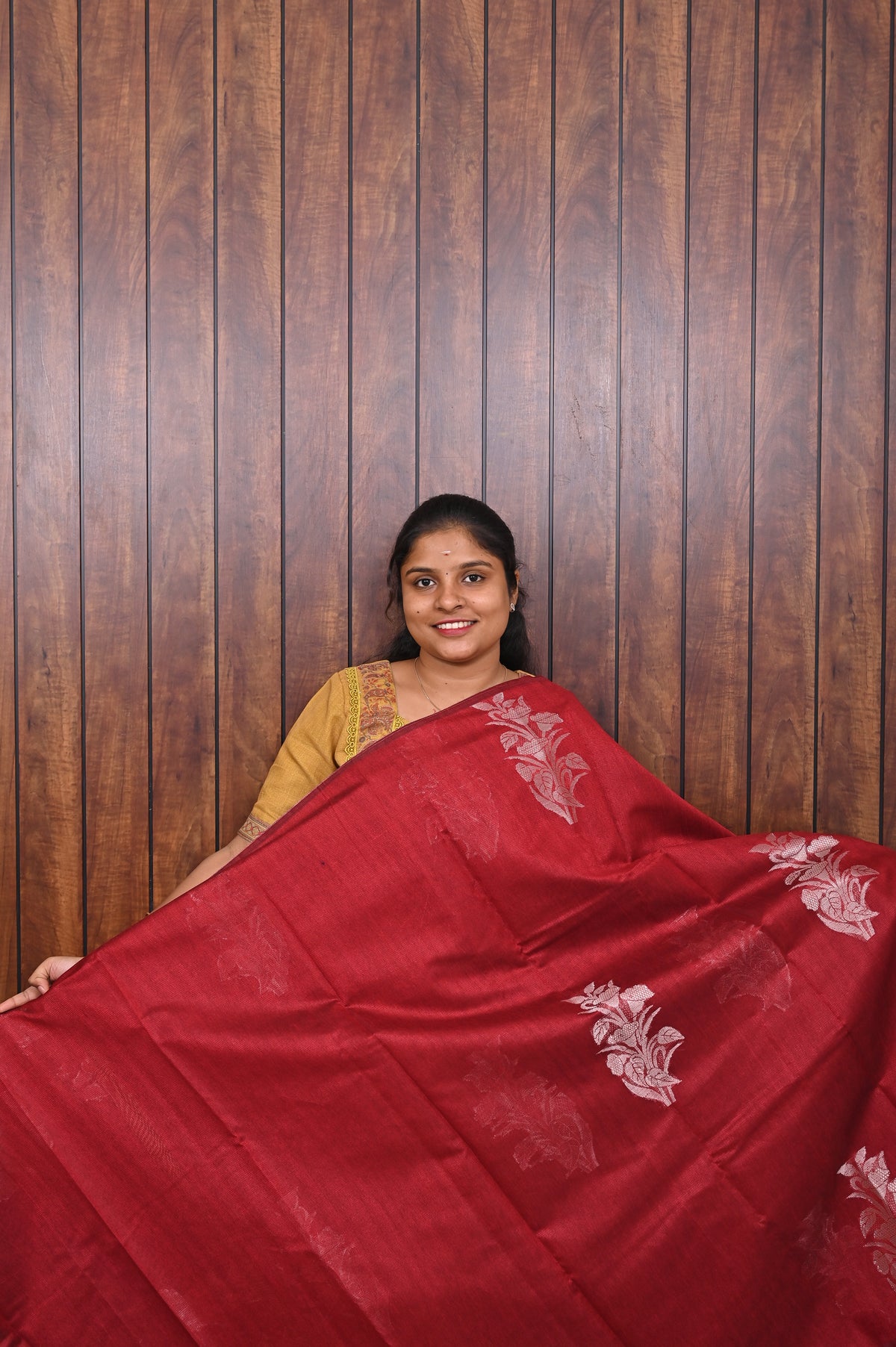 Function Wear Saree SLM-FWR-0001 - Maroon red with silver floral motifs - second view